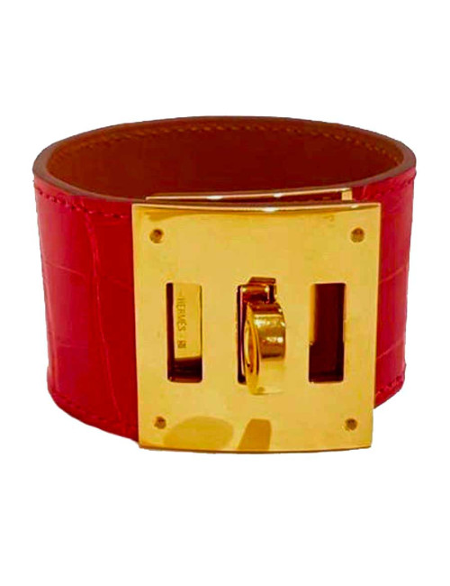 XXX cufflinks HERMÈS "Kelly dog" alligator geranium and gold metal color