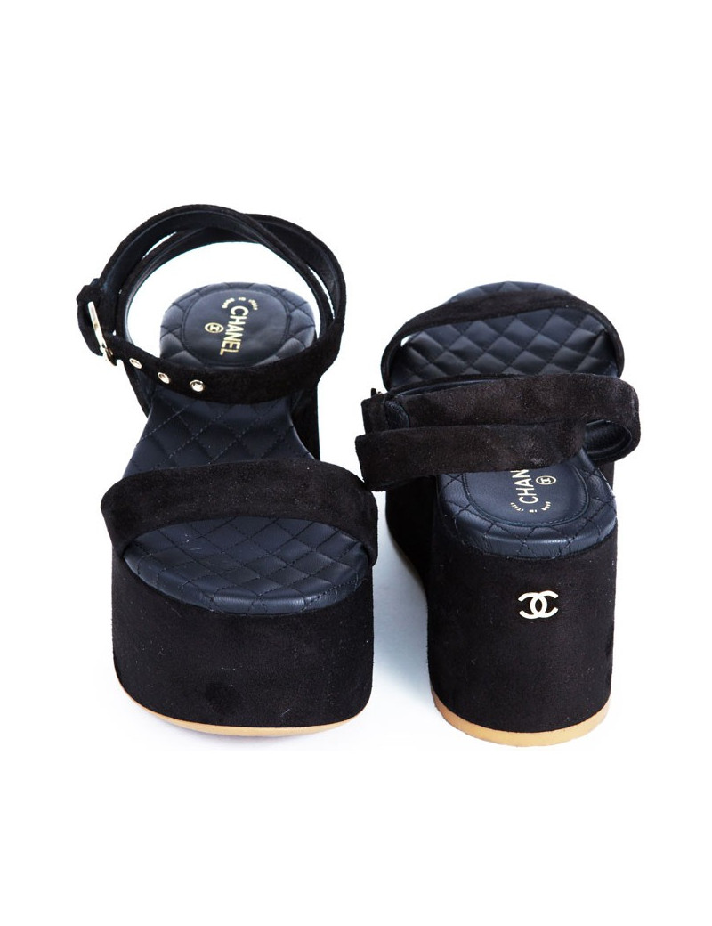 Sandales CHANEL T 36.5 veau velours noir