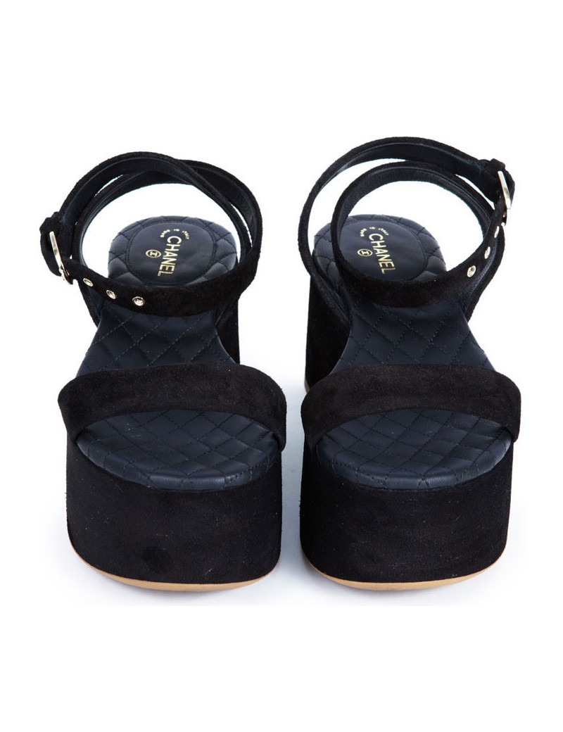Sandales CHANEL T 36.5 veau velours noir