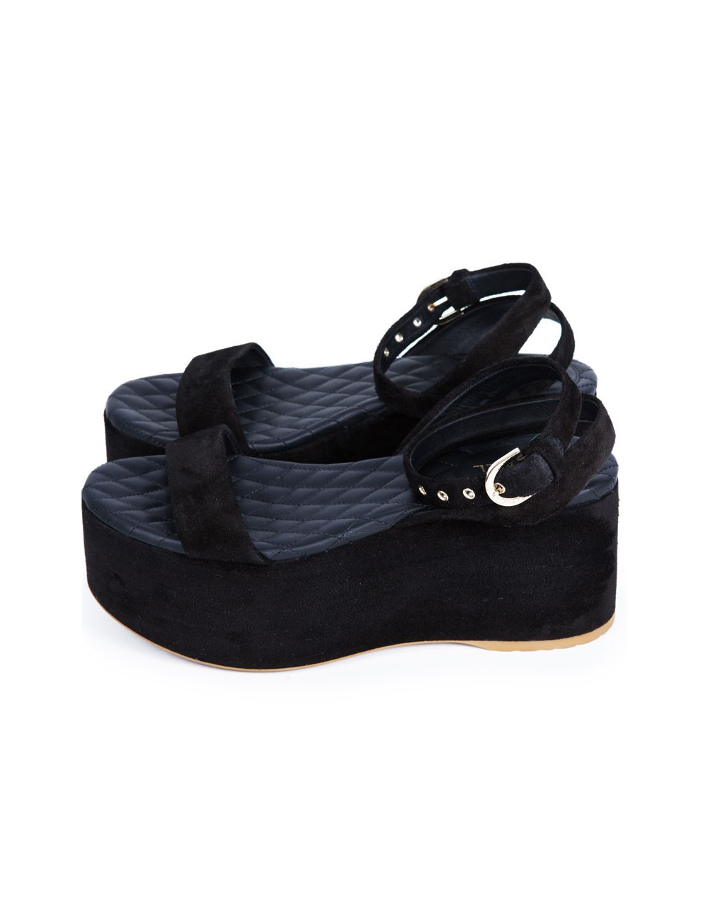 Sandales CHANEL T 36.5 veau velours noir