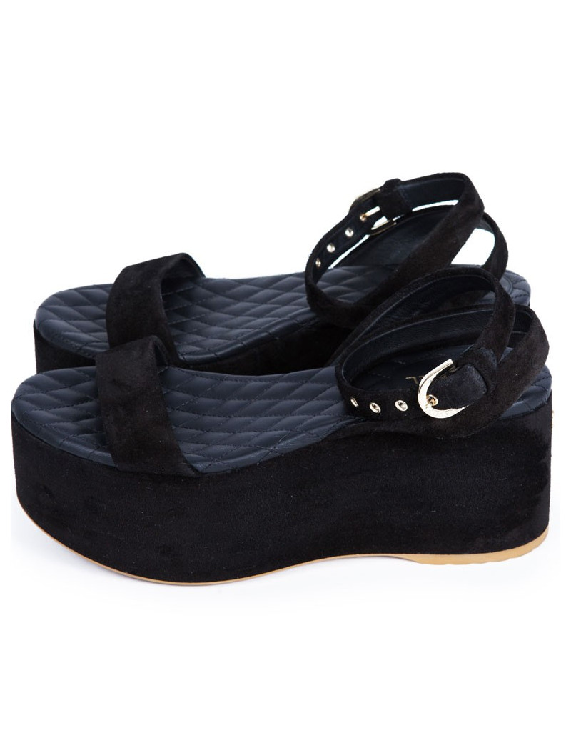 Sandales CHANEL T 36.5 veau velours noir