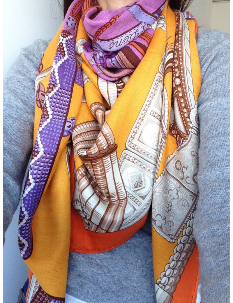 Châle HERMÈS cachemire et soie violet et orange