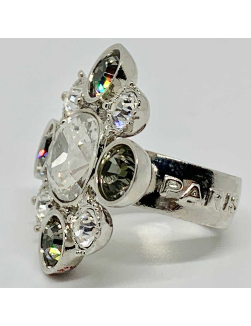 Bague CHANEL strass et métal argenté T53