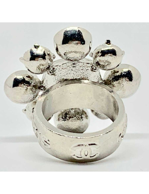 Bague CHANEL strass et métal argenté T53