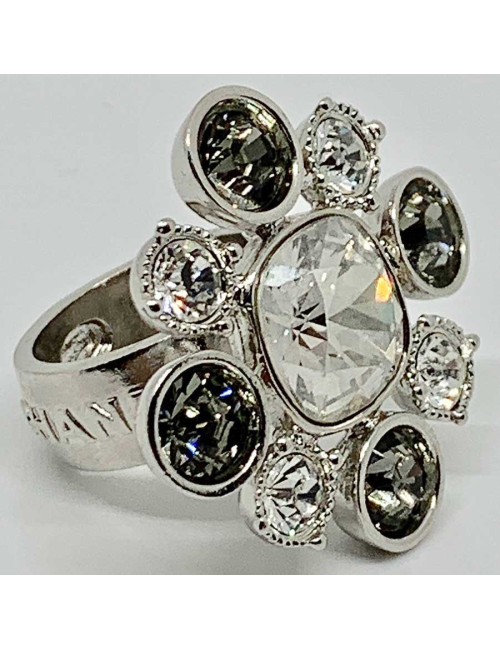 Bague CHANEL strass et métal argenté T53