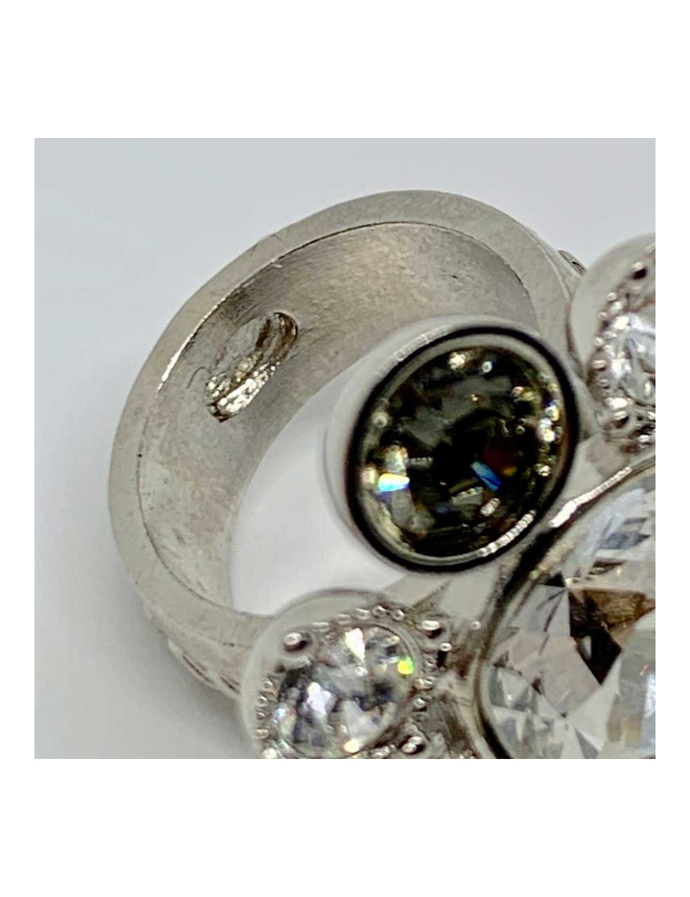 Bague CHANEL strass et métal argenté T53