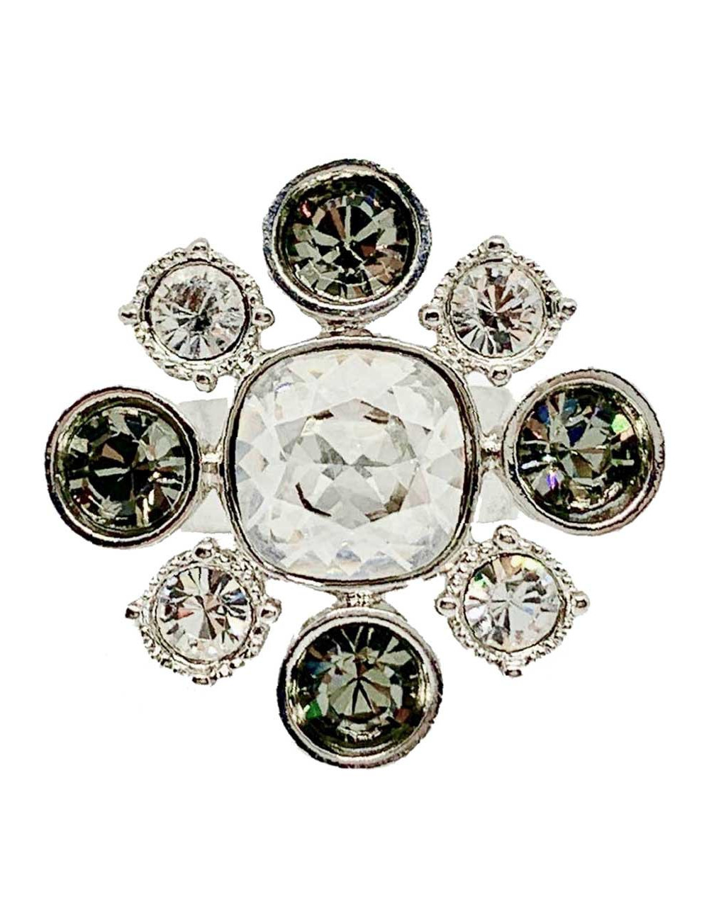 Bague CHANEL strass et métal argenté T53