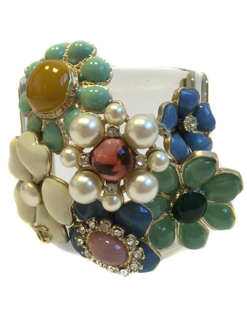 Cuff CHANEL transparent adorned florets in block glass and rhinestones