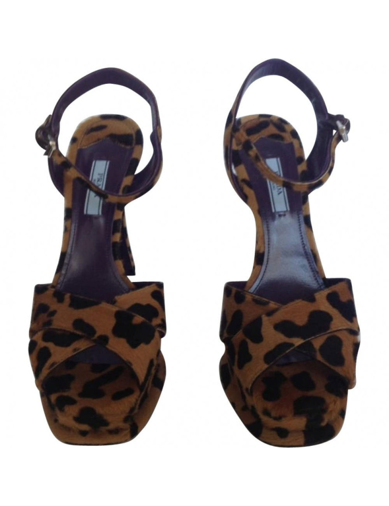 Sandales hautes PRADA T39.5 motifs leopard