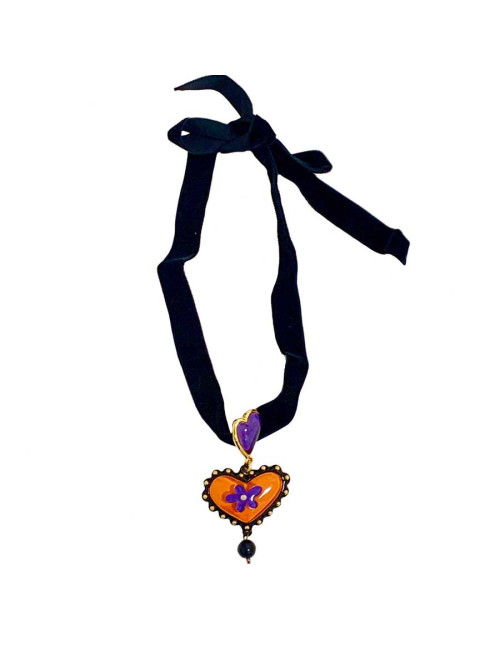 Collier pendentif CHRISTIAN LACROIX ruban velours noir