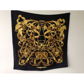 Square black and gold silk HERMES "The JAWS to the Conetable"