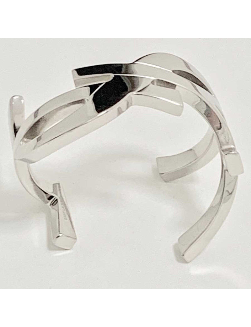 Manchette YSL SAINT LAURENT logo en laiton argenté