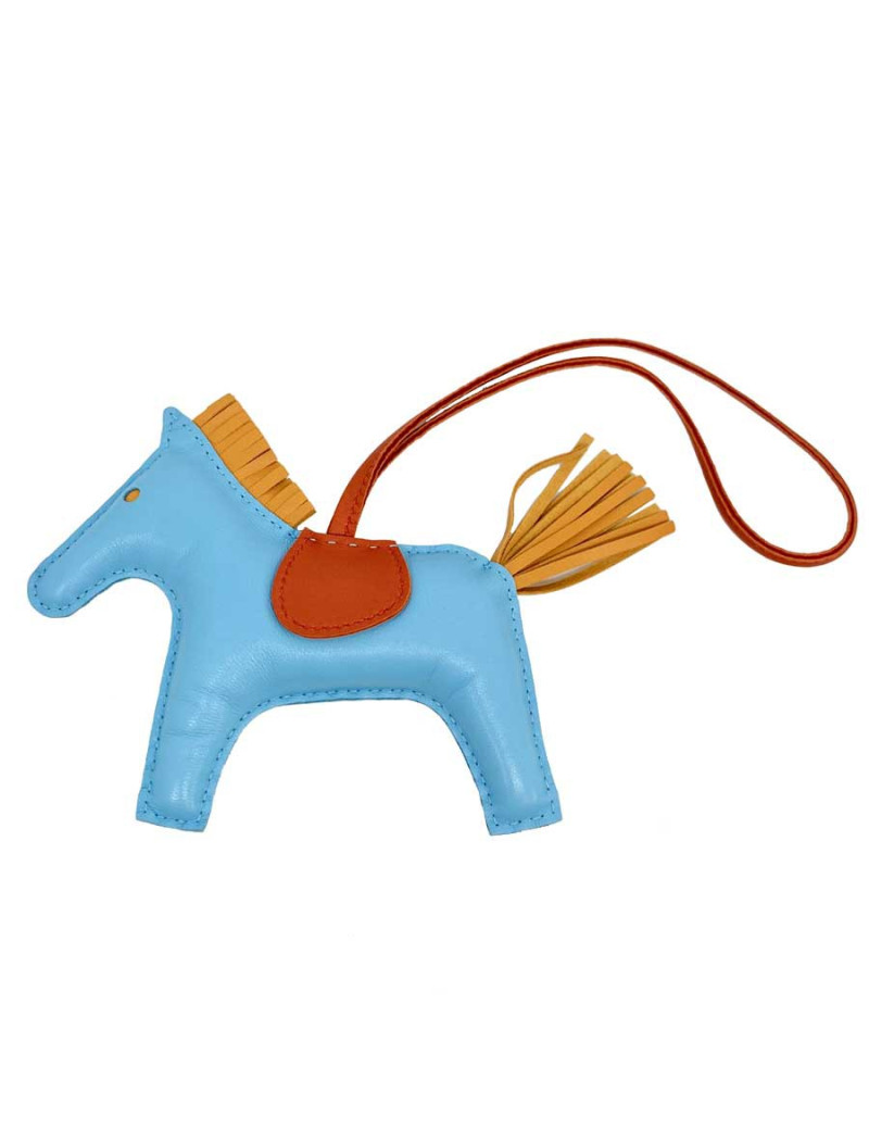 HERMES bag charm "Rodéo" in Celeste blue lambskin