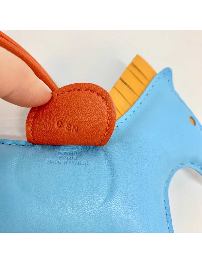 HERMES bag charm "Rodéo" in Celeste blue lambskin