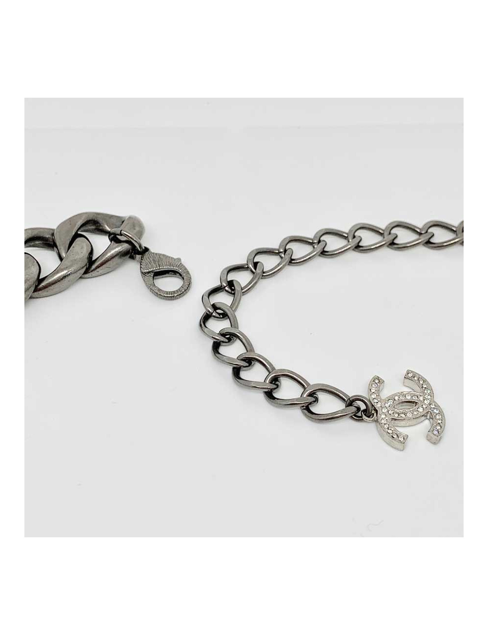 CHANEL belt  with a rhinestone and silver finish metal buckle, size 70