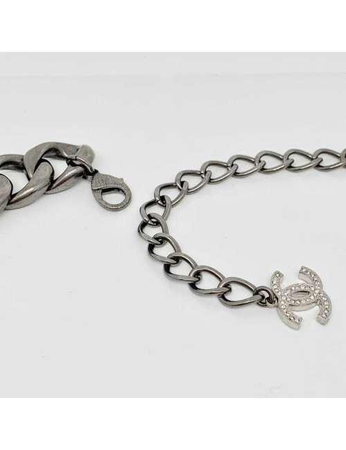 CHANEL belt  with a rhinestone and silver finish metal buckle, size 70