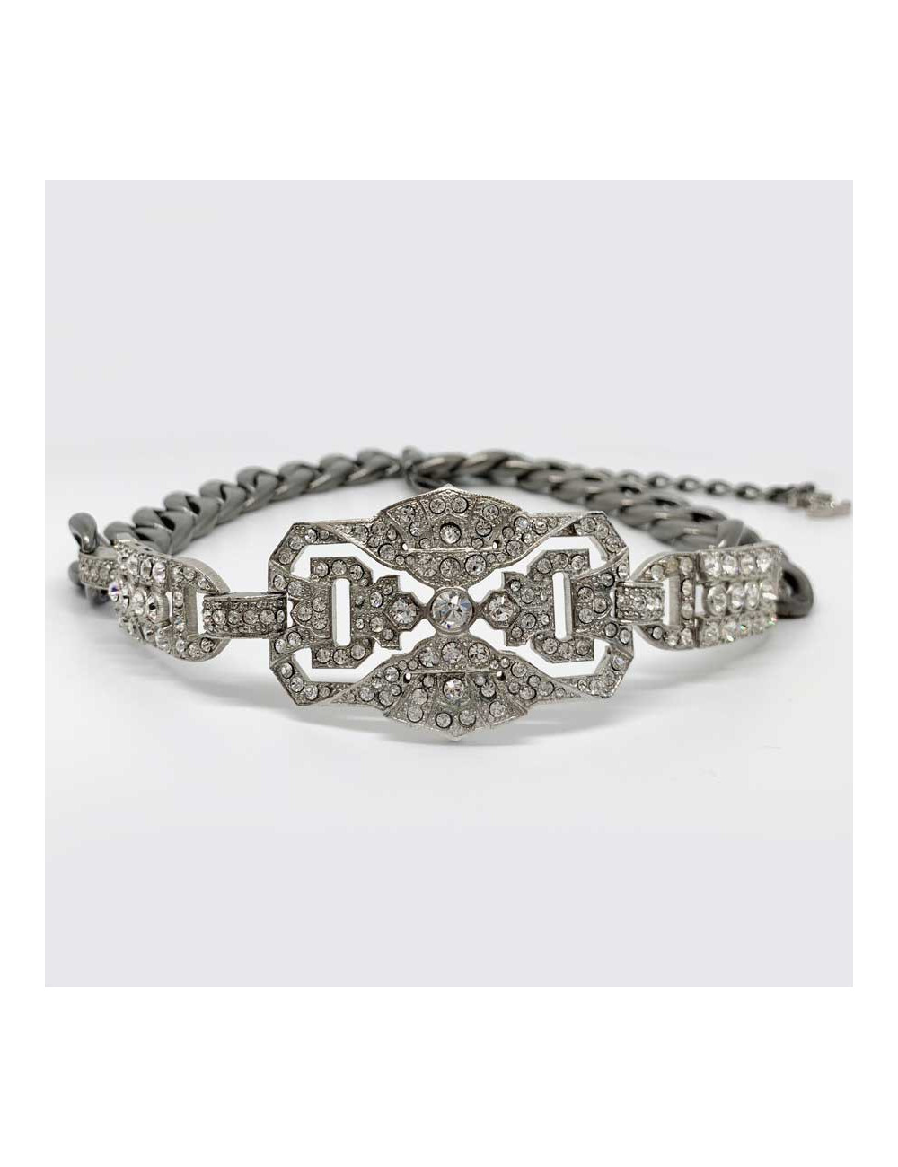 CHANEL belt  with a rhinestone and silver finish metal buckle, size 70