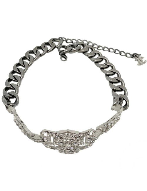 CHANEL belt  with a rhinestone and silver finish metal buckle, size 70