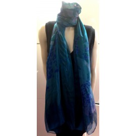 Grand foulard YVES SAINT LAURENT bleu en soie