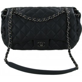 CHANEL bag blue quilted calfskin leather dark