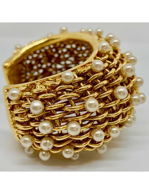 Manchette CHANEL grillage et perles nacrées