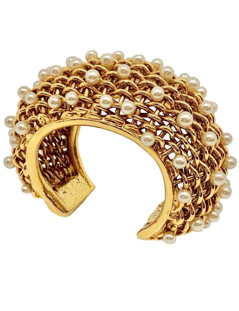 Manchette CHANEL grillage et perles nacrées