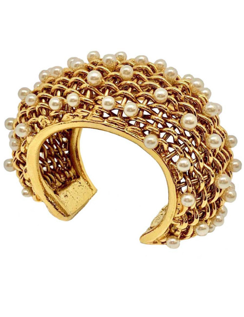 Manchette CHANEL grillage et perles nacrées