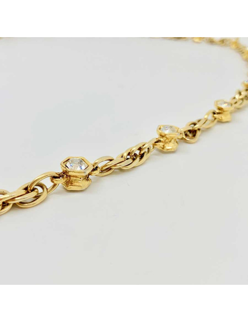 Collier vintage CC CHANEL strass et métal doré