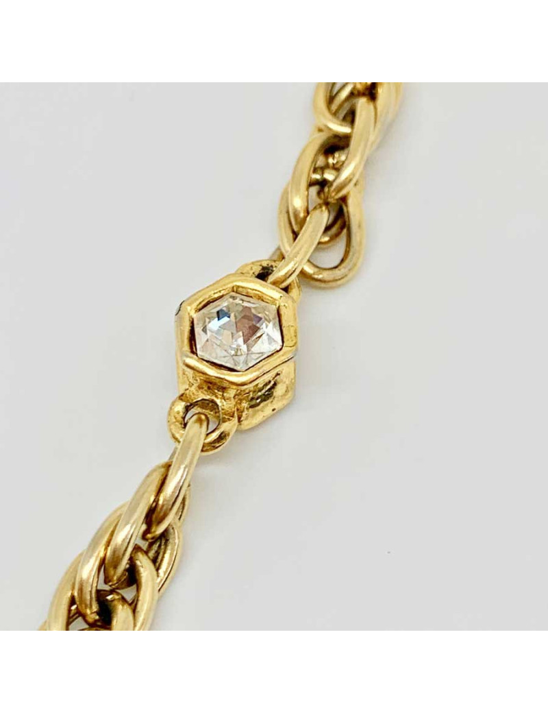 Collier vintage CC CHANEL strass et métal doré