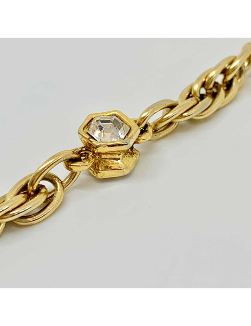 Collier vintage CC CHANEL strass et métal doré