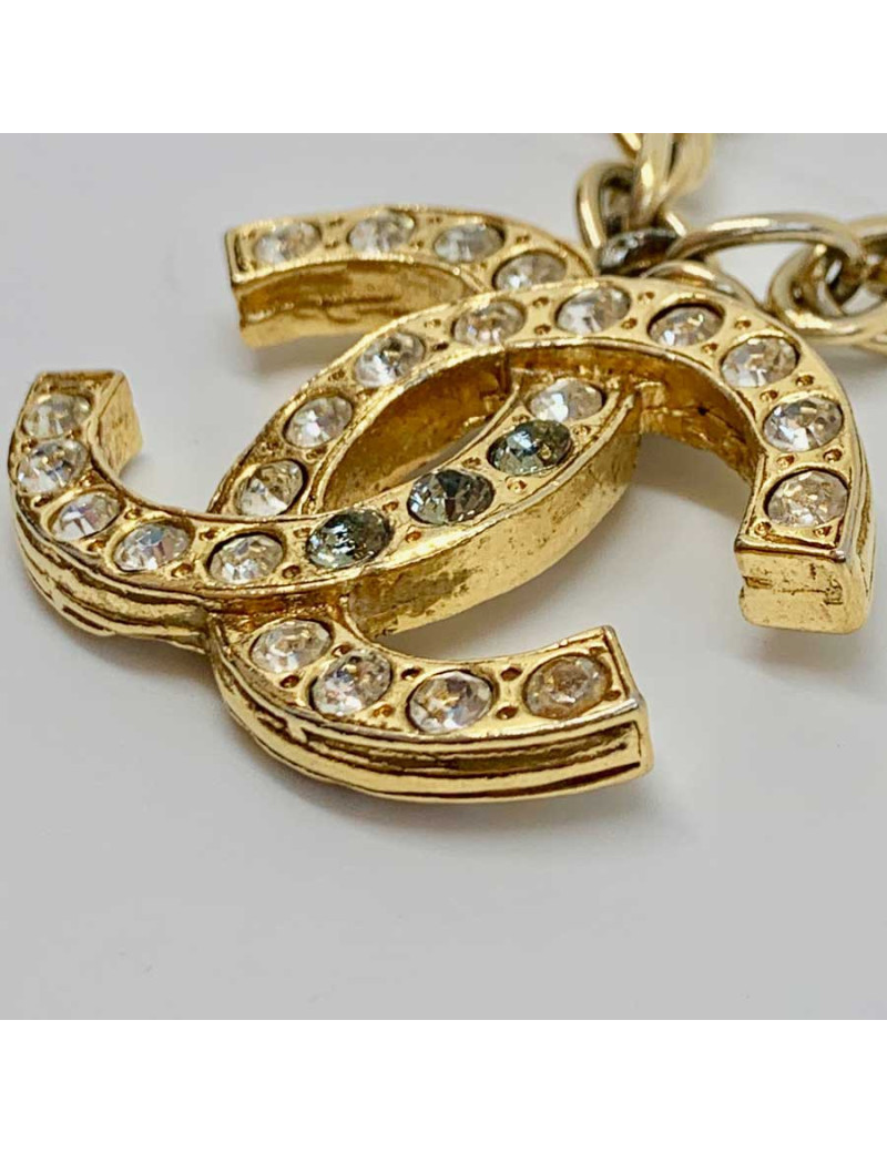 Collier vintage CC CHANEL strass et métal doré