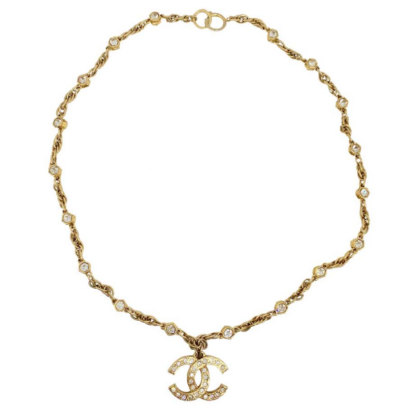 CHANEL necklace with pendant double C rhinestone - VALOIS VINTAGE PARIS