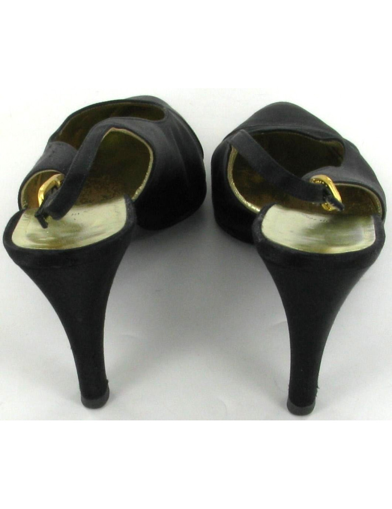 Escarpins CHANEL Couture en soie satin noir T 38,5