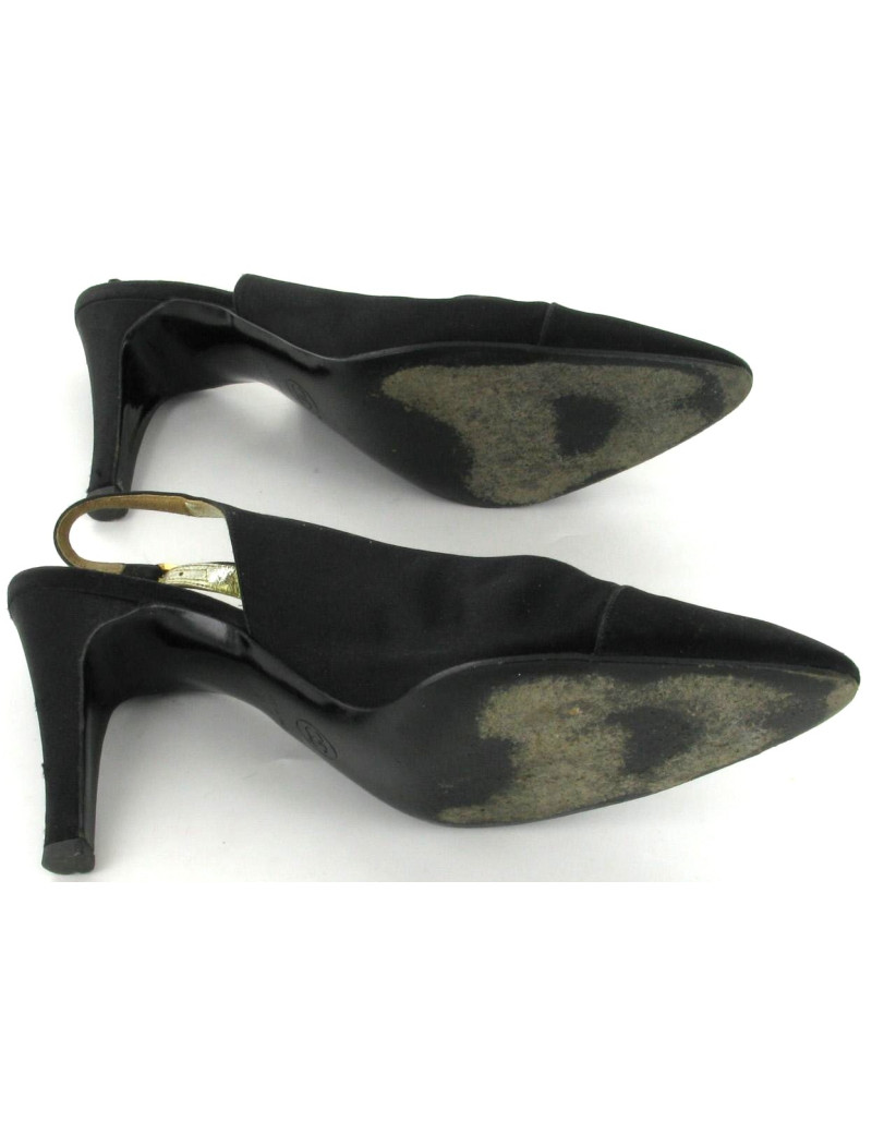 Escarpins CHANEL Couture en soie satin noir T 38,5