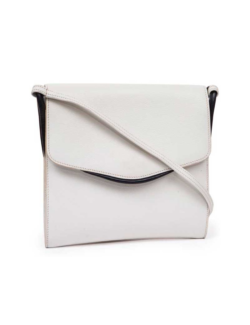 HERMES vintage bag in white leather and night blue trim