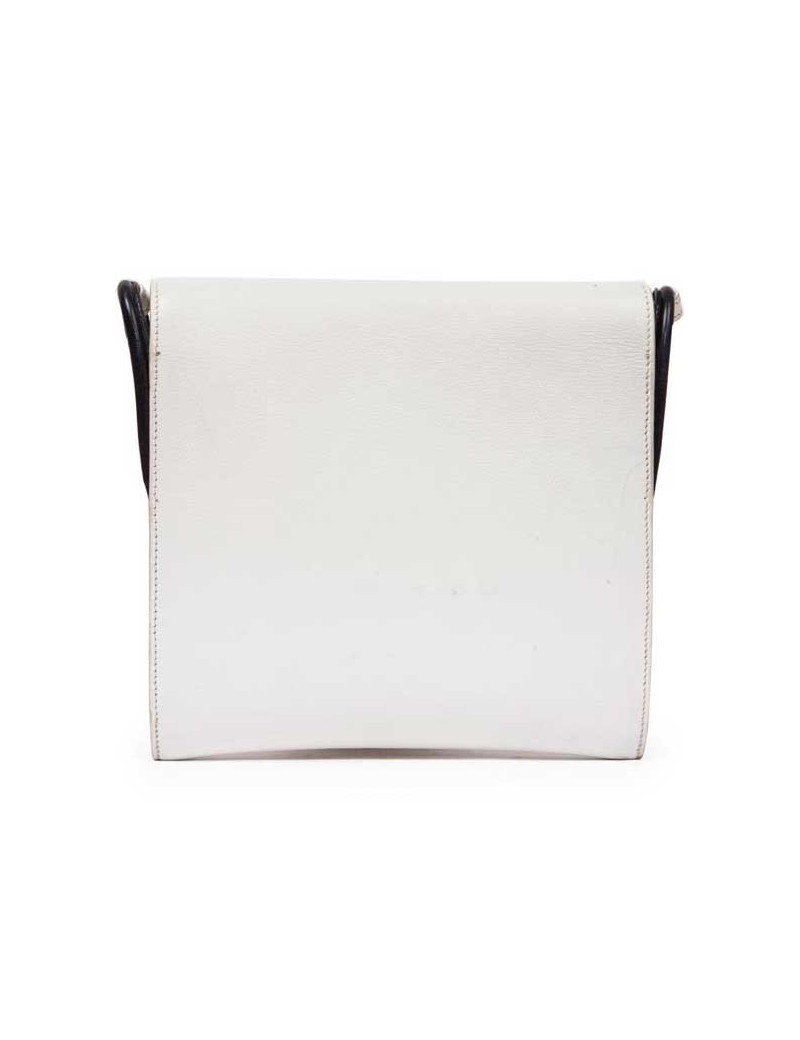 HERMES vintage bag in white leather and night blue trim