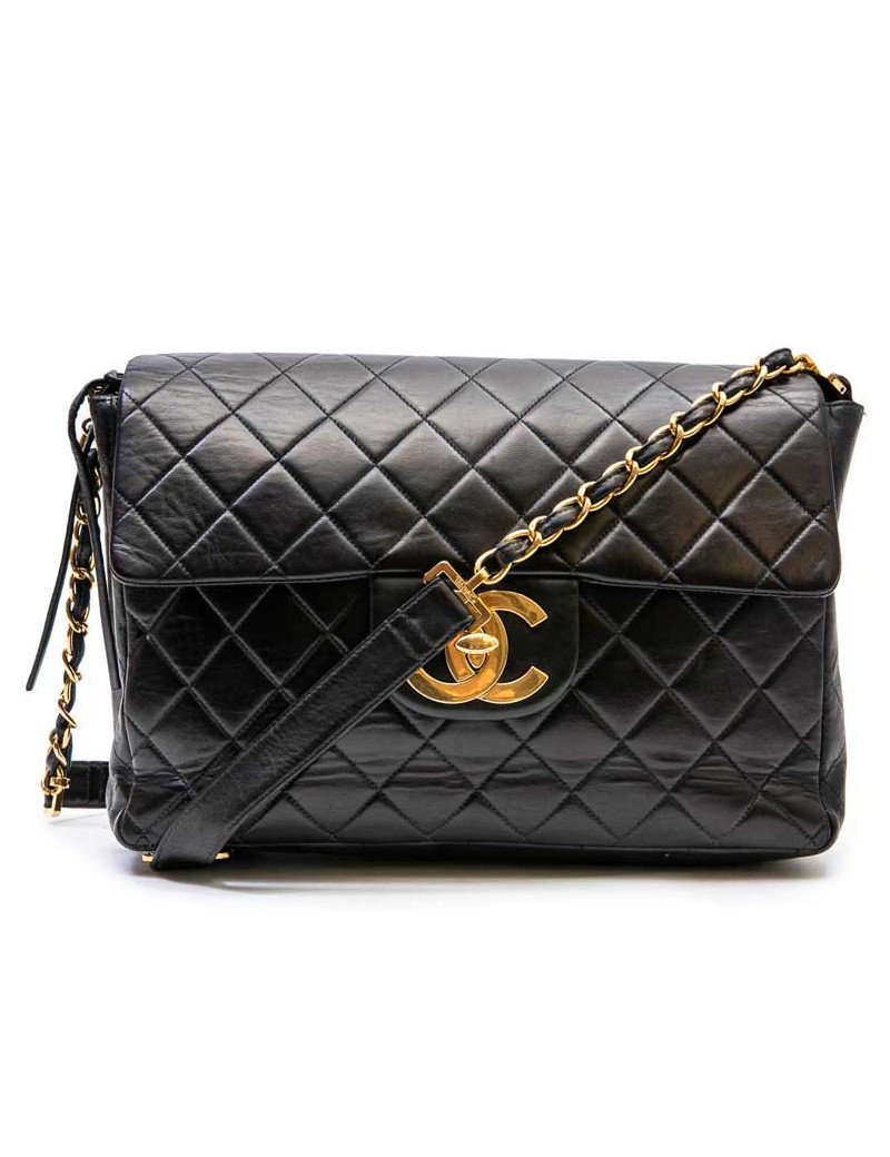 Sac Jumbo CHANEL cuir d'agneau matelassé noir Vintage