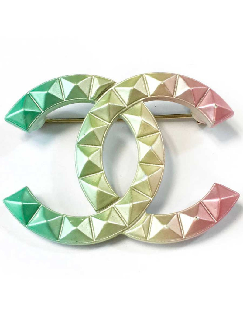 Broche CHANEL "CC" pointes de diamant tricolores