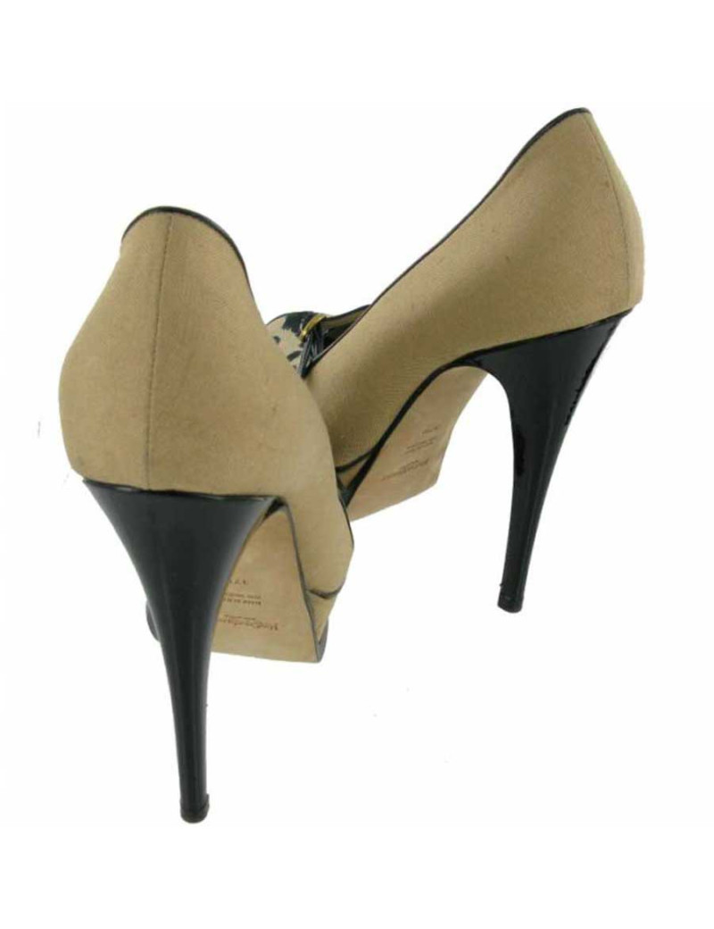 Escarpins open toe YVES SAINT LAURENT T37,5 soie beige et léopard