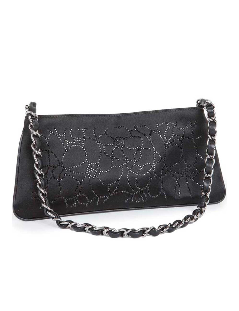 CHANEL evening clutch in black Duchess satin silk