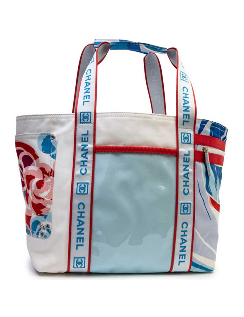 CHANEL beach bag in camellia printed canvas