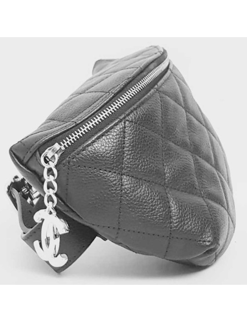 Ceinture banane CHANEL cuir grainé noir