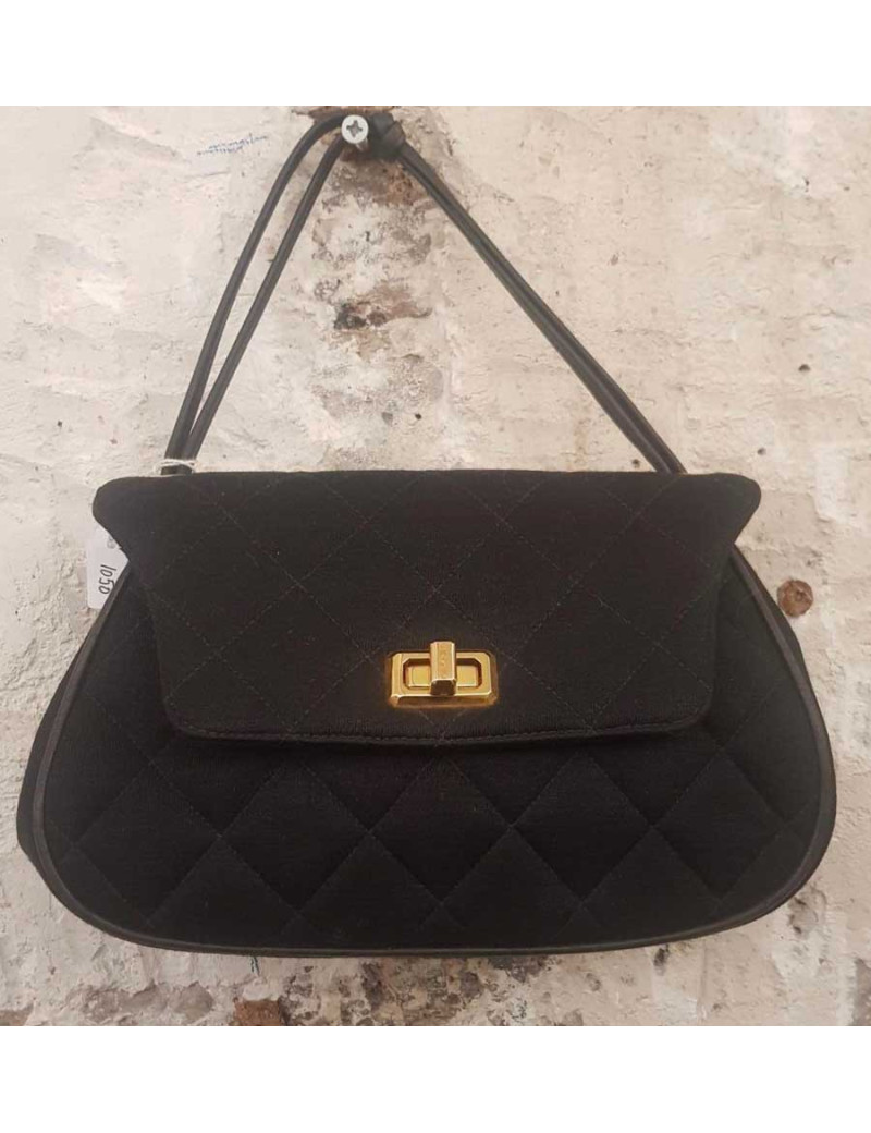 Sac CHANEL en jersey noir Vintage