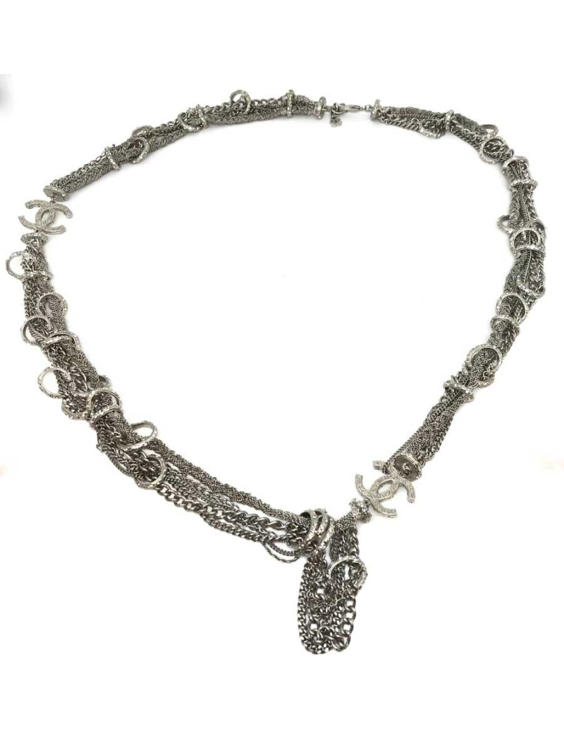 Sautoir multichaines et strass CHANEL argent