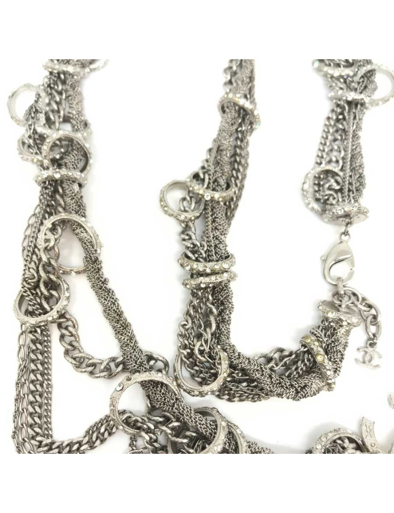 Sautoir multichaines et strass CHANEL argent