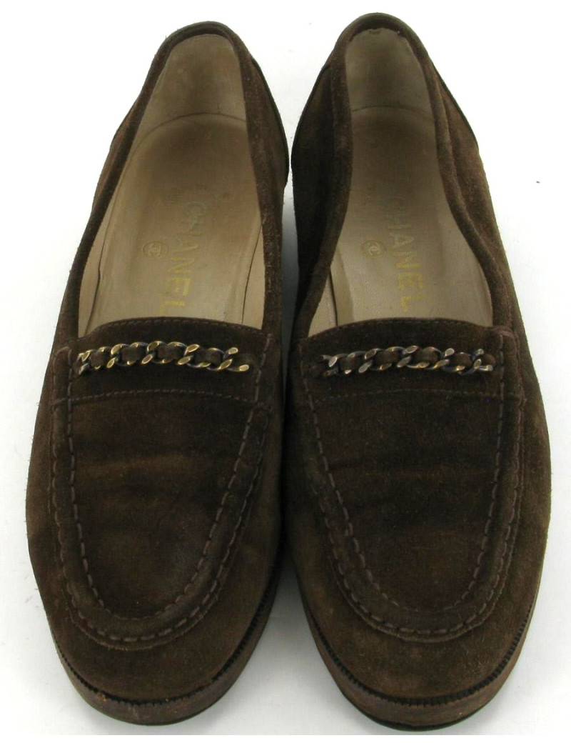 Mocassins CHANEL en nubuck marron T39.5