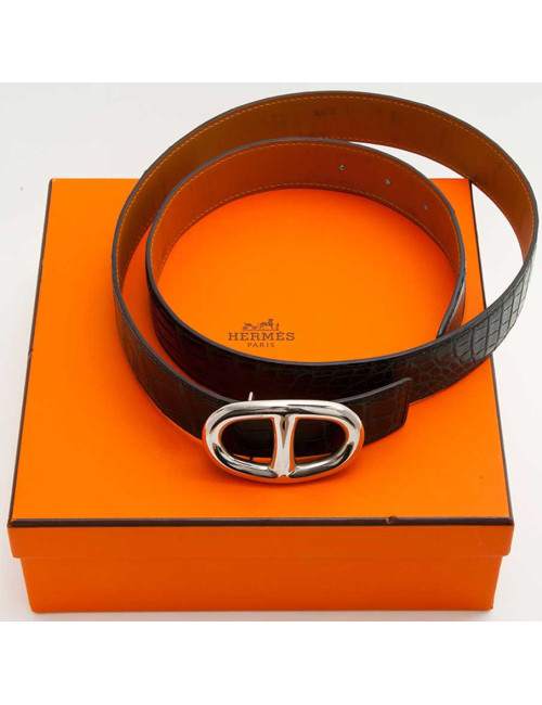Ceinture HERMES Homme t 90 crocodile porosus vert