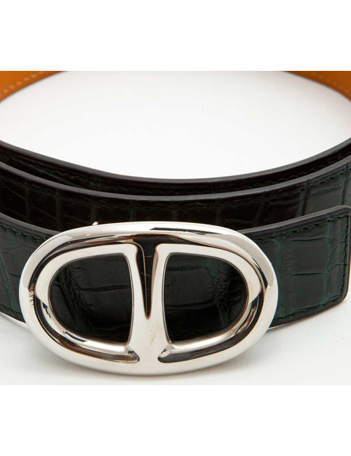 Ceinture HERMES Homme t 90 crocodile porosus vert