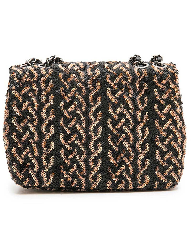 CHANEL Mini Evening Flap Bag in Black Leather Embroidered with Sequins