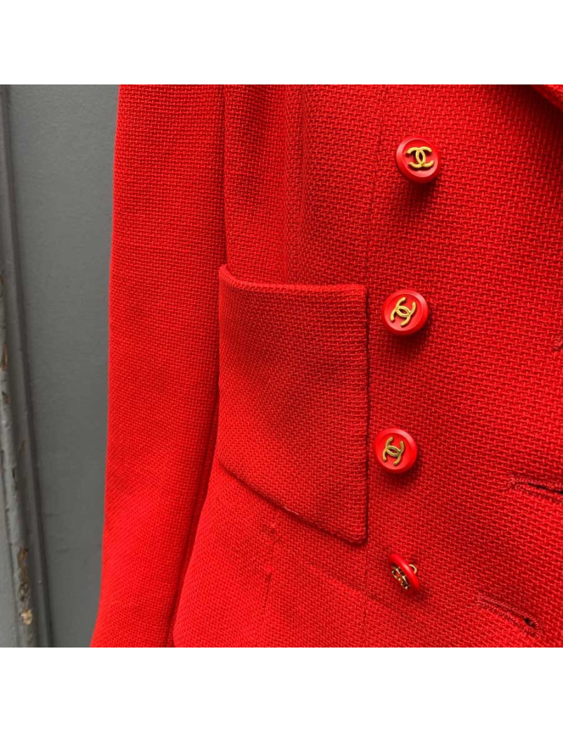 Veste T40 CHANEL Collection 95 en soie rouge 